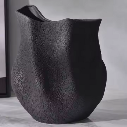 Everest Terracotta Vessel, Hand-painted in Jet Black,