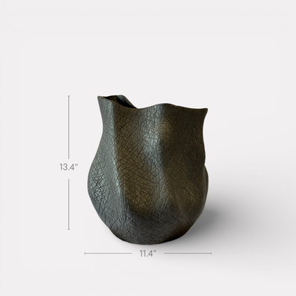 Everest Terracotta Vessel, Hand-painted in Jet Black,