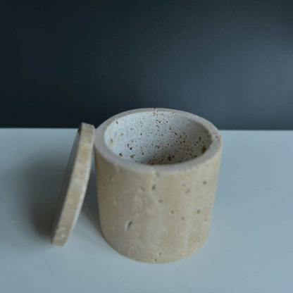 Rosalin Travertine Vessel with Lid