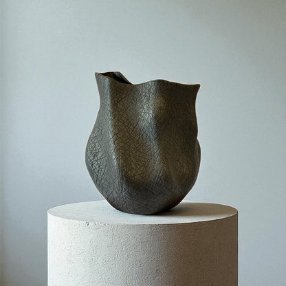 Everest Terracotta Vessel, Hand-painted in Jet Black,