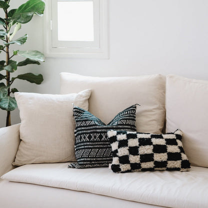 Desert Stripe Embroidered Cactus Silk Pillow - Black