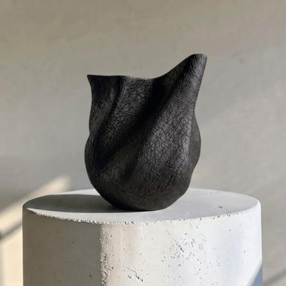 Everest Terracotta Vessel, Hand-painted in Jet Black,