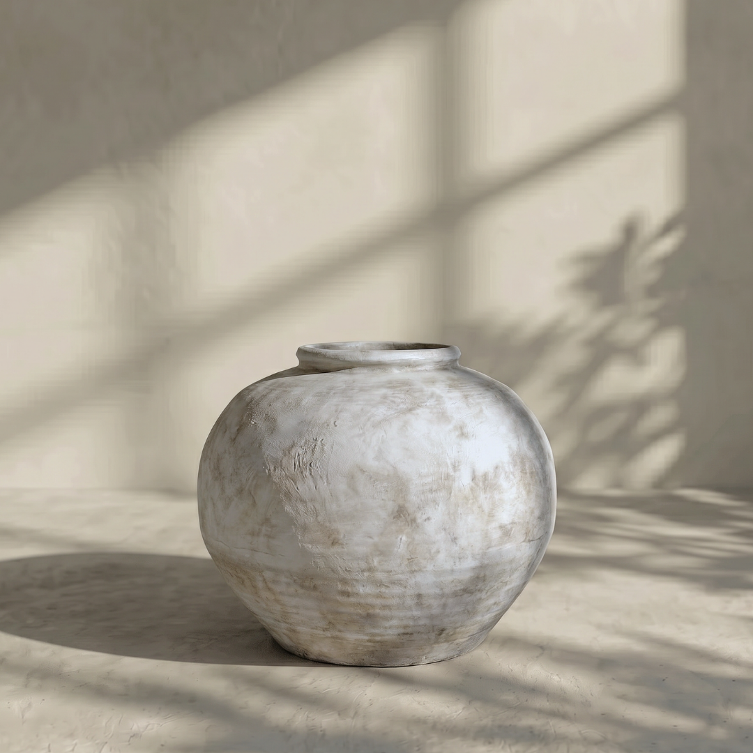 Greystone Fiber Clay Vessel in Aged White, 18.5"D x 14.4" H