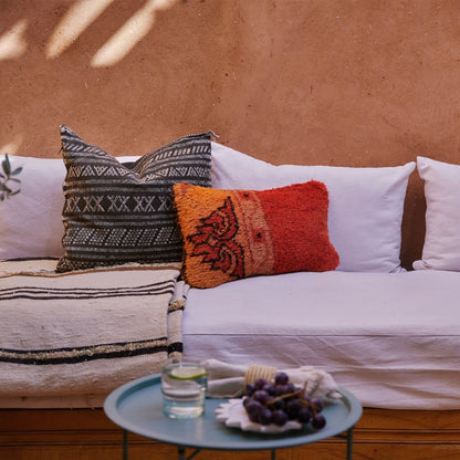 Desert Stripe Embroidered Cactus Silk Pillow - Black