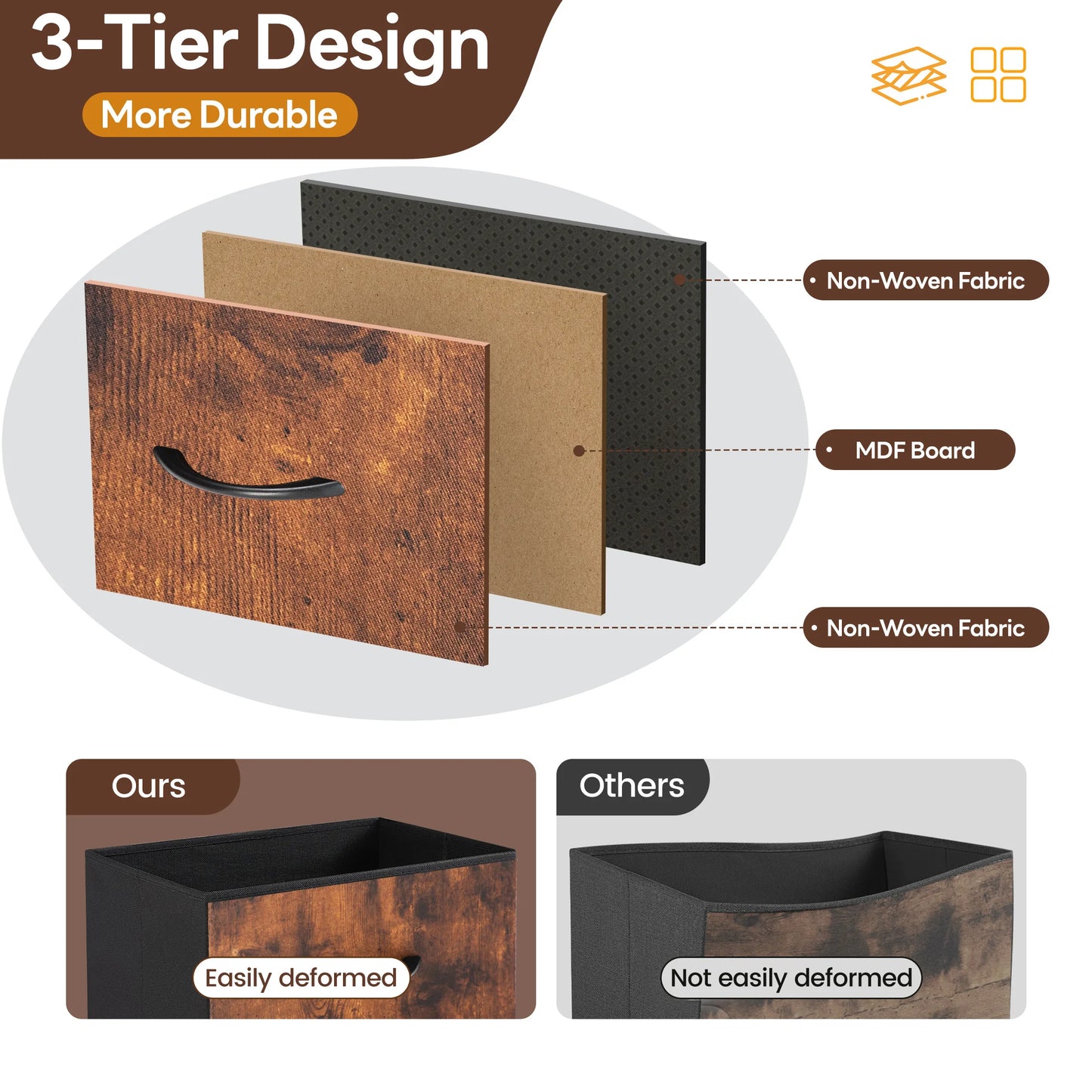 Fabric Drawers Dresser Living Room Cabinet Storage Organizer Cabinet Adjustable Feet Steel Frame Assembly Closet For Furniture Closet Bedroom Entryway