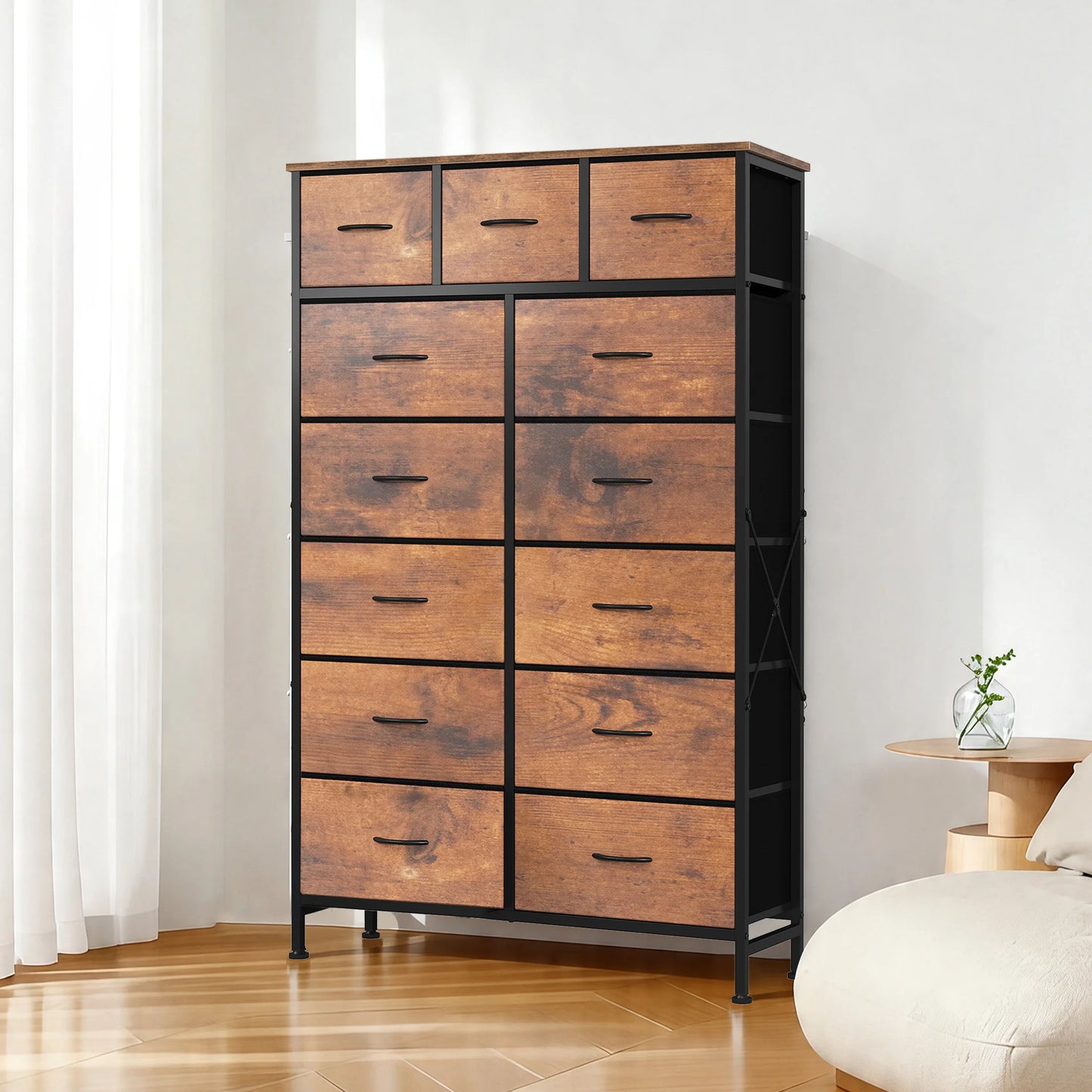 Fabric Drawers Dresser Living Room Cabinet Storage Organizer Cabinet Adjustable Feet Steel Frame Assembly Closet For Furniture Closet Bedroom Entryway