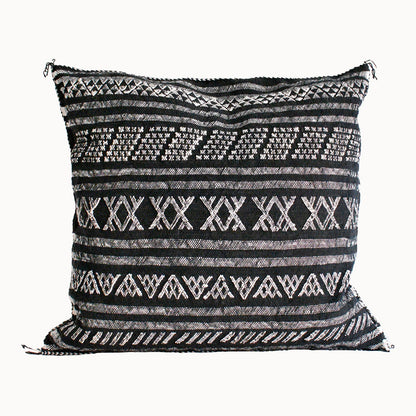 Desert Stripe Embroidered Cactus Silk Pillow - Black