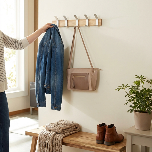 Wall-Mounted Coat Rack - Steel + Wood
