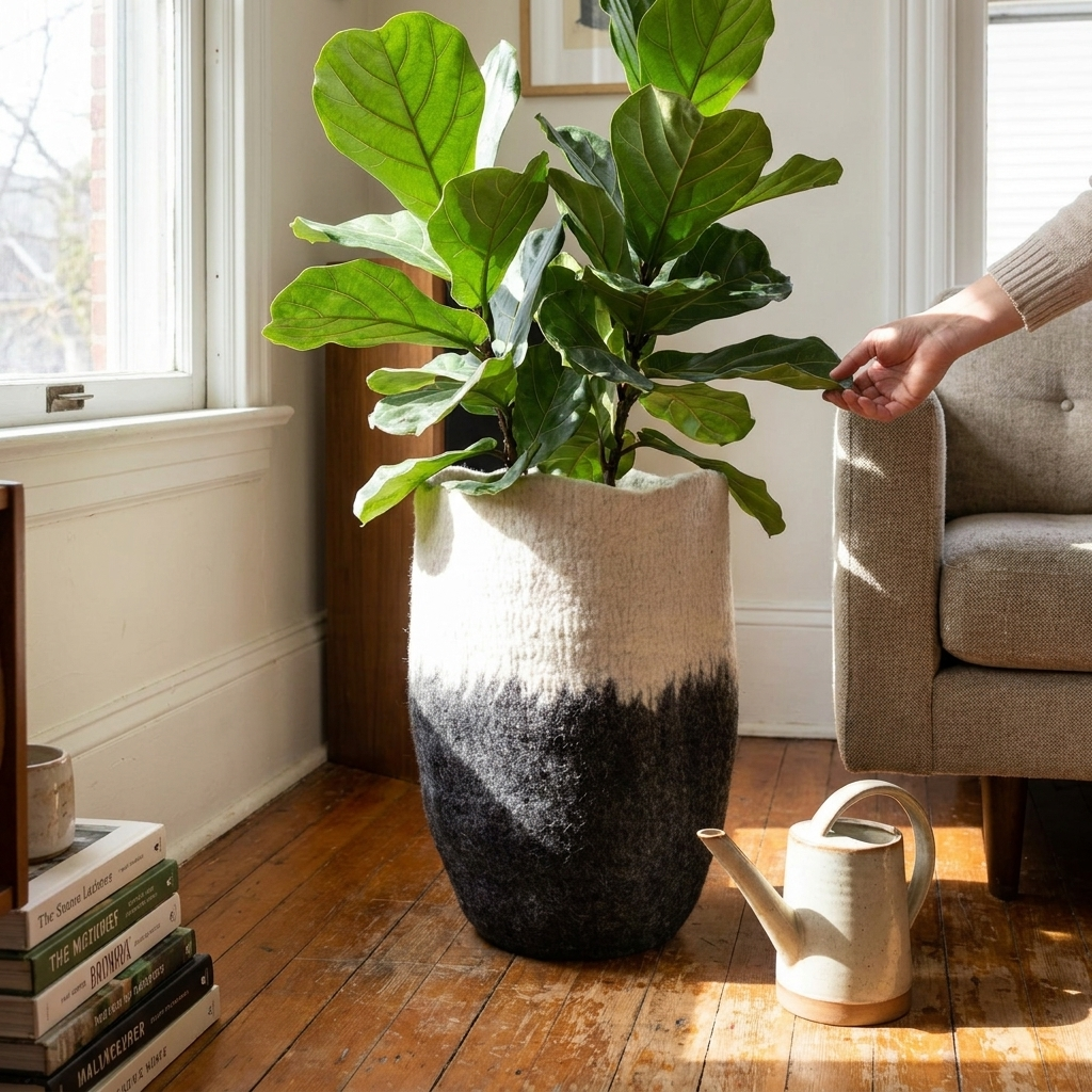 Eclipse Black and White Wool Floor Vase