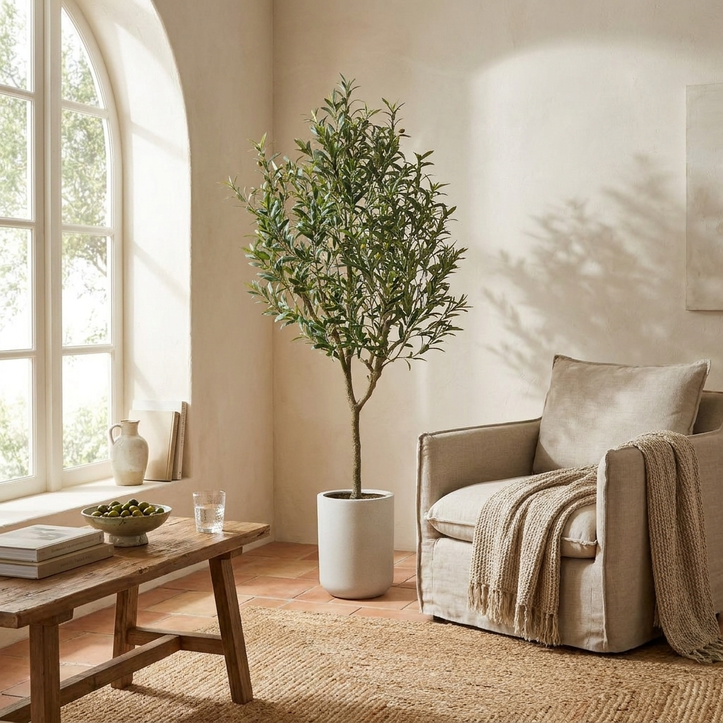 Artificial 7ft Olive Tree with Artisan Mediterranean Planter