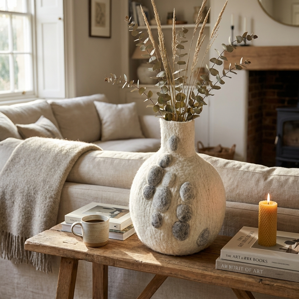 Pebble Hand-Felted Wool Gourd Basket
