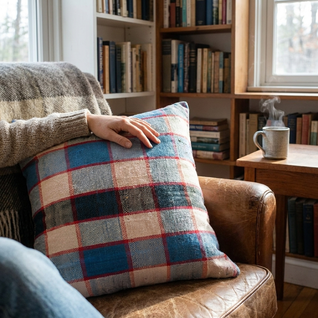 Nonna Upcycled Blue Plaid Pillow