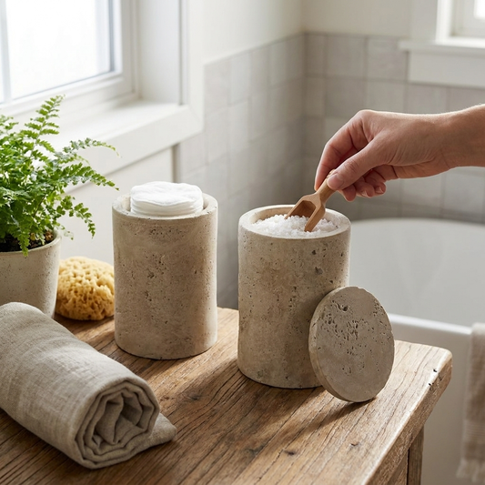 Jar Duo in Travertine