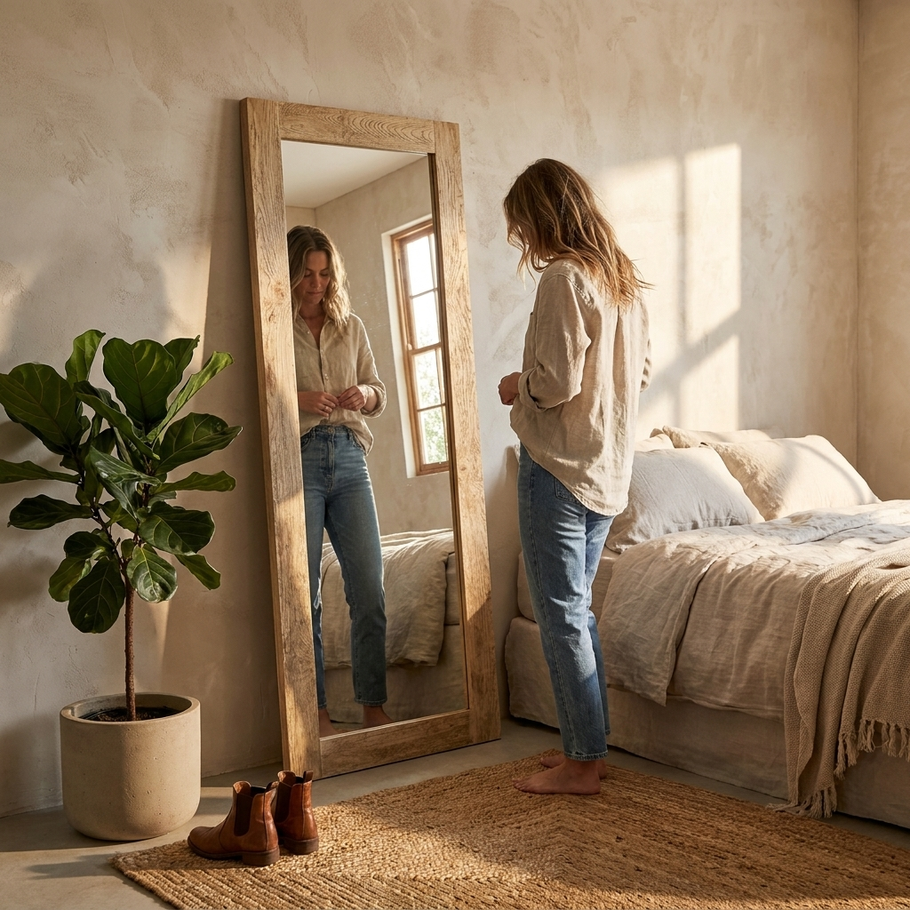 Vintage Elm Floor Mirror