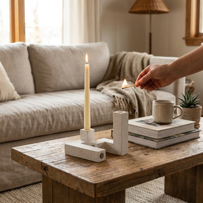 Candlestick Holder Set - White Terrazzo
