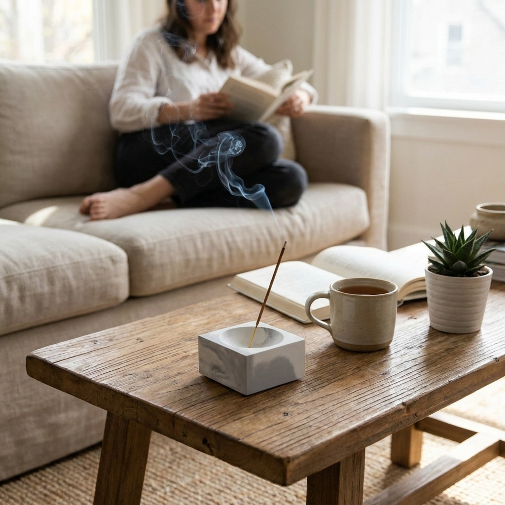 Square Incense Holder - Grey and White