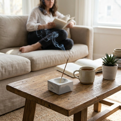 Square Incense Holder - Grey and White