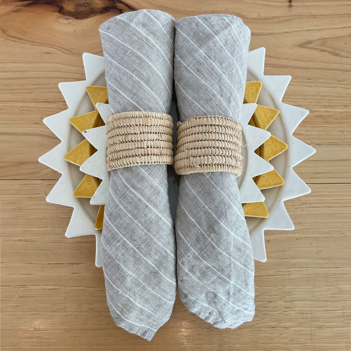 Handwoven Raffia Napkin Rings - Set of 2