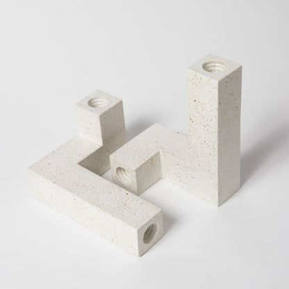 Candlestick Holder Set - White Terrazzo