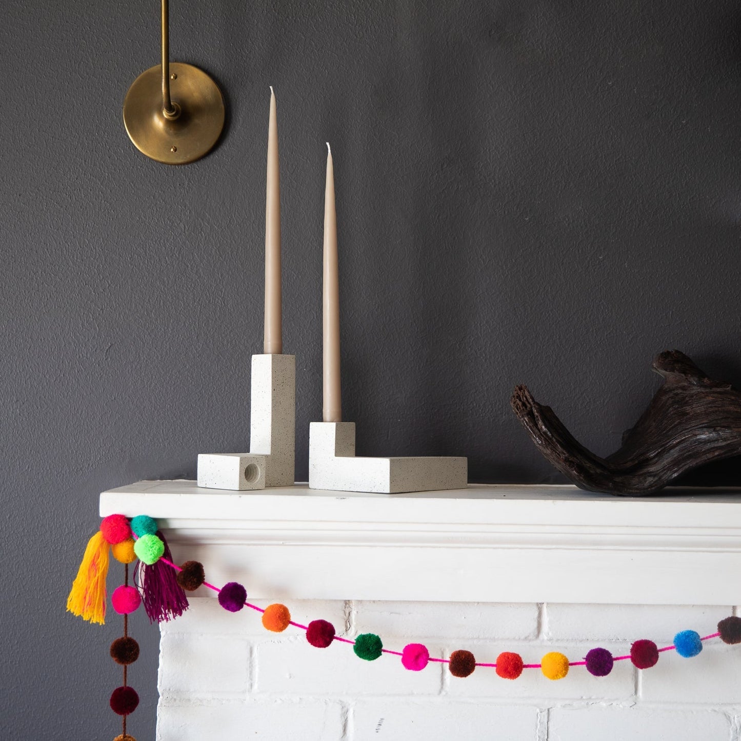 Candlestick Holder Set - White Terrazzo