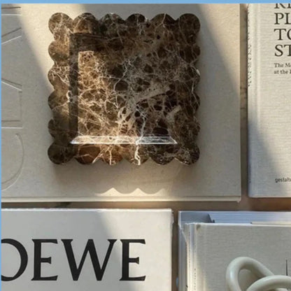 Penelope Scalloped-edge Tray in Café Marble